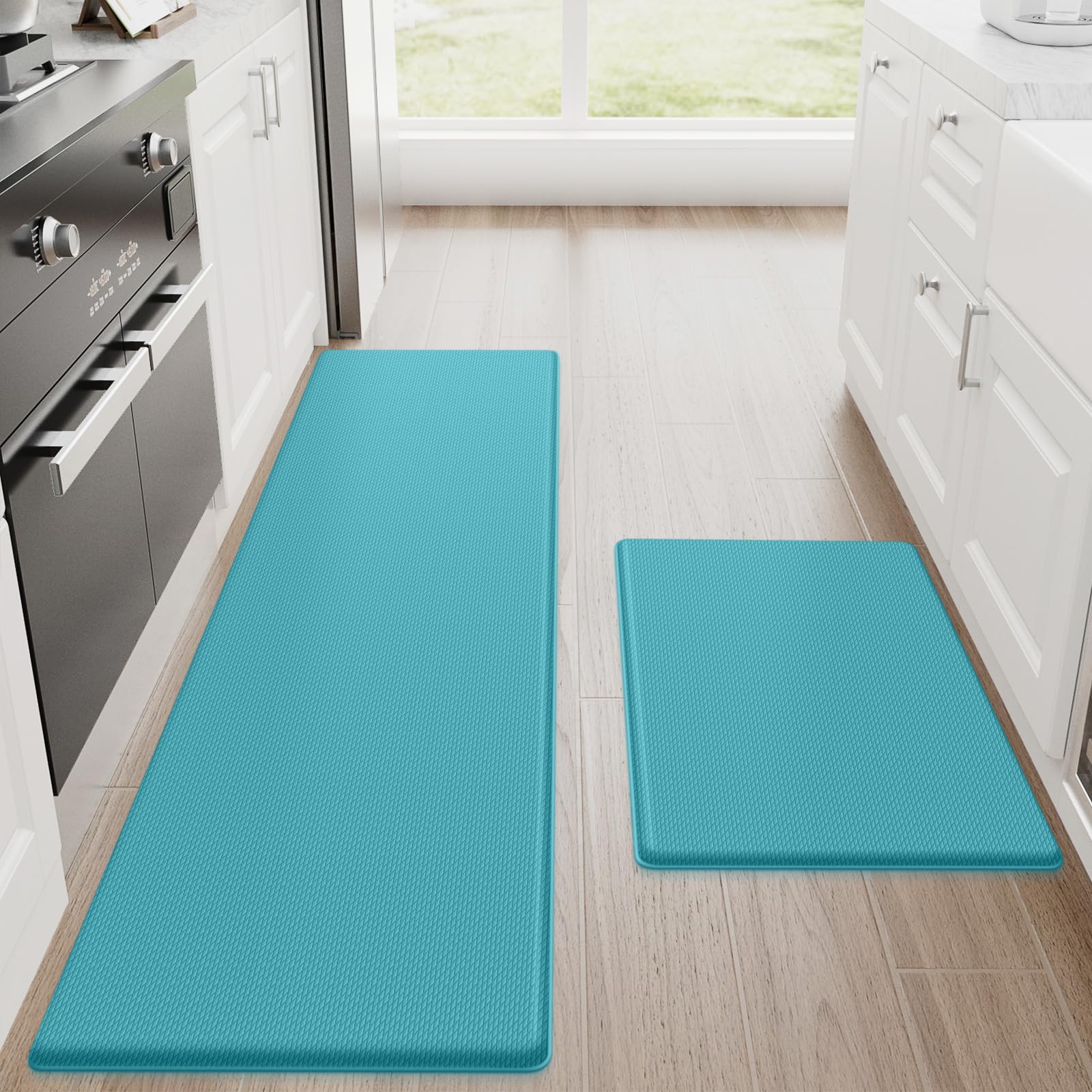 StepRite Kitchen Mats, 2PCS Kitchen Rugs, Cushioned Anti Fatigue Kitchen Mats for Floor, Non-Slip Standing Desk Mat, Waterproof Kitchen Rug Set for Kitchen, Floor, Office, 17.3"x30"+17.3"x47", Black